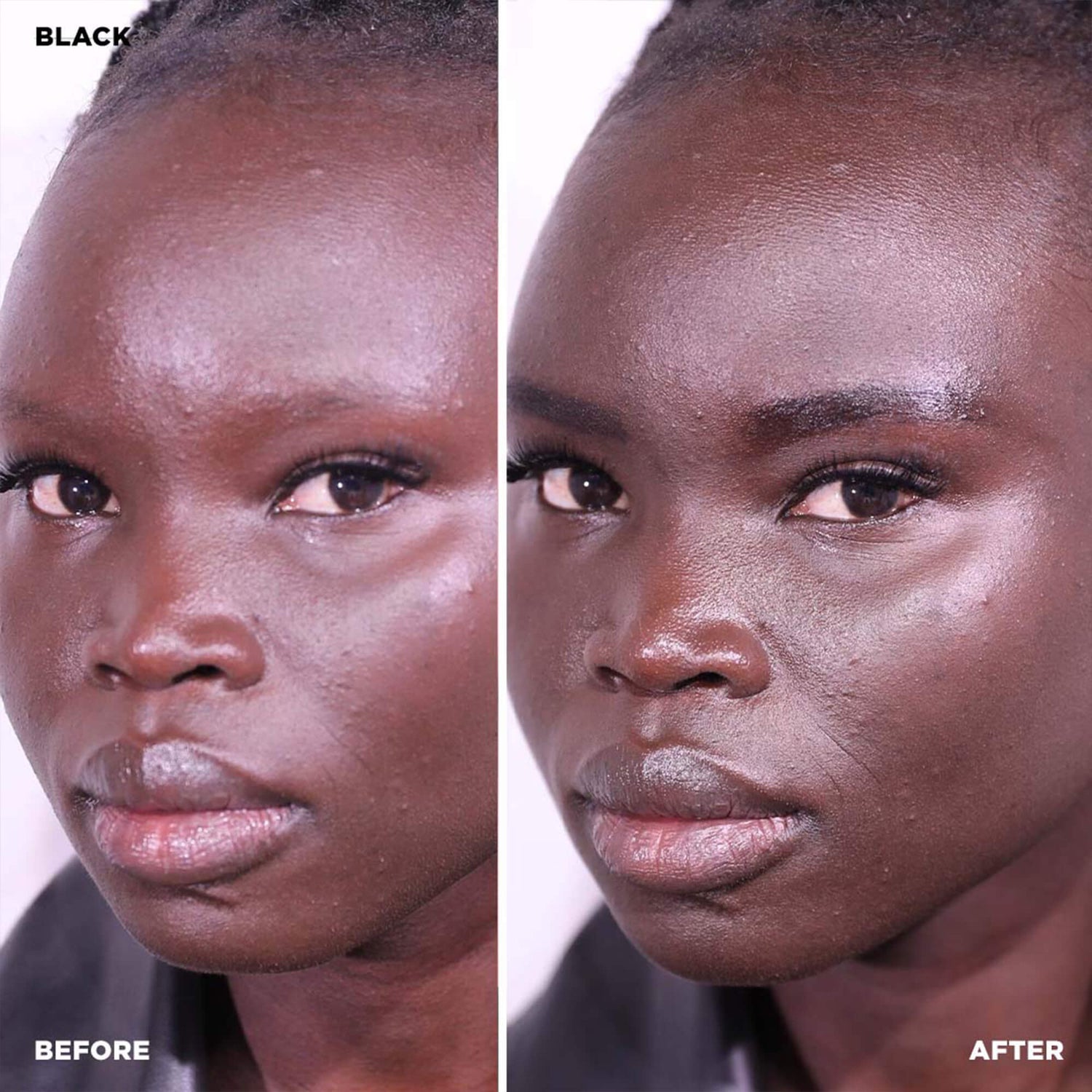 Before and after on model wearing Color-black henna