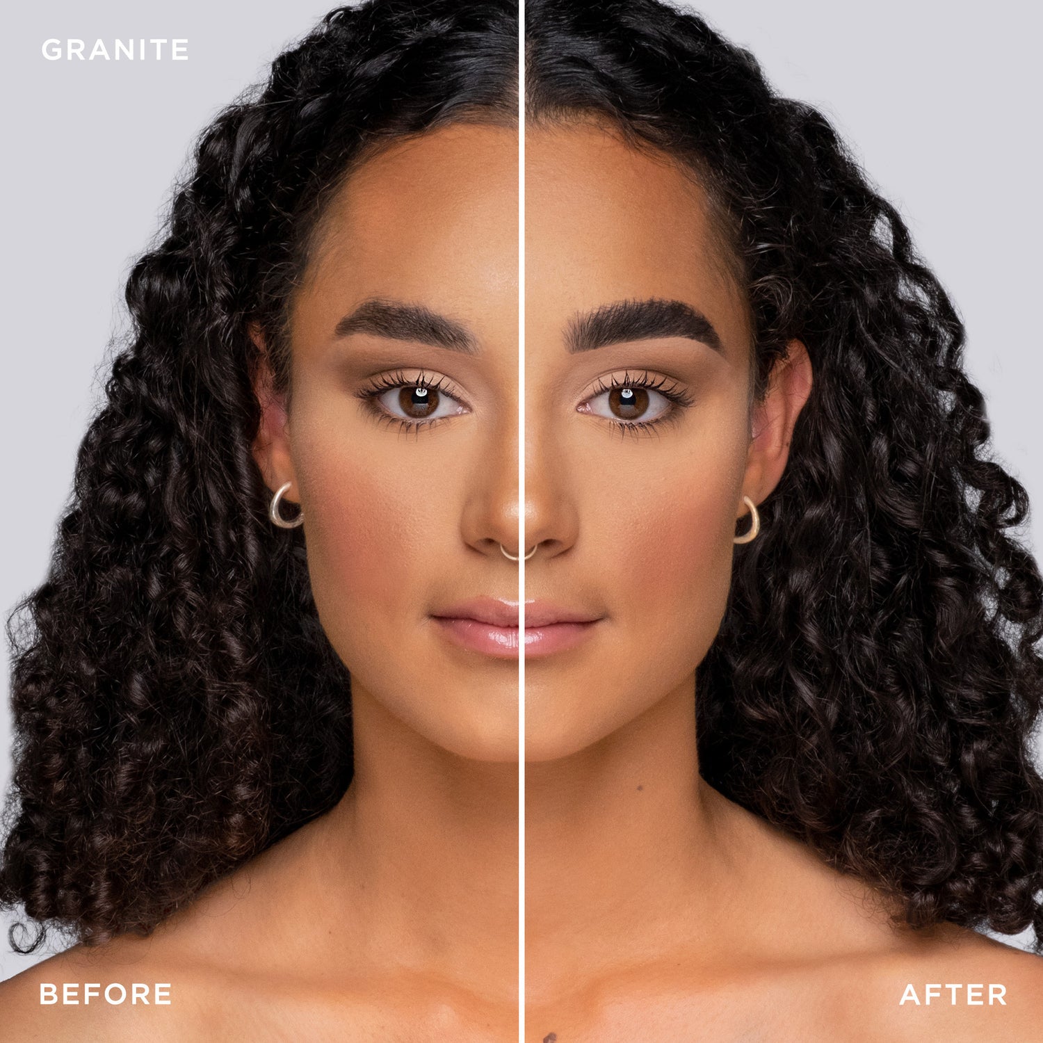 Before and after shot of model wearing Tinted Multi-Peptide Brow Gel - color-granite