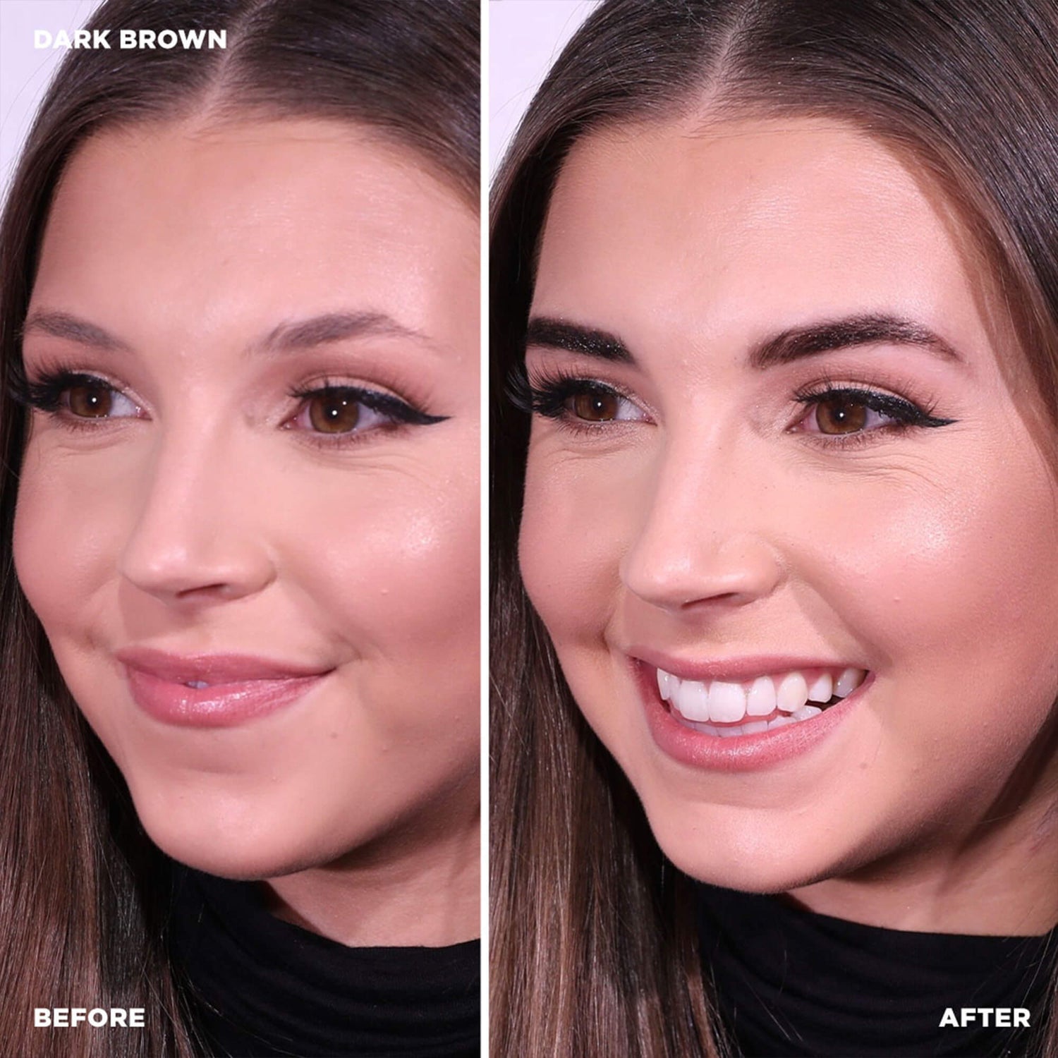 Before and after on model wearing Color-dark brown henna