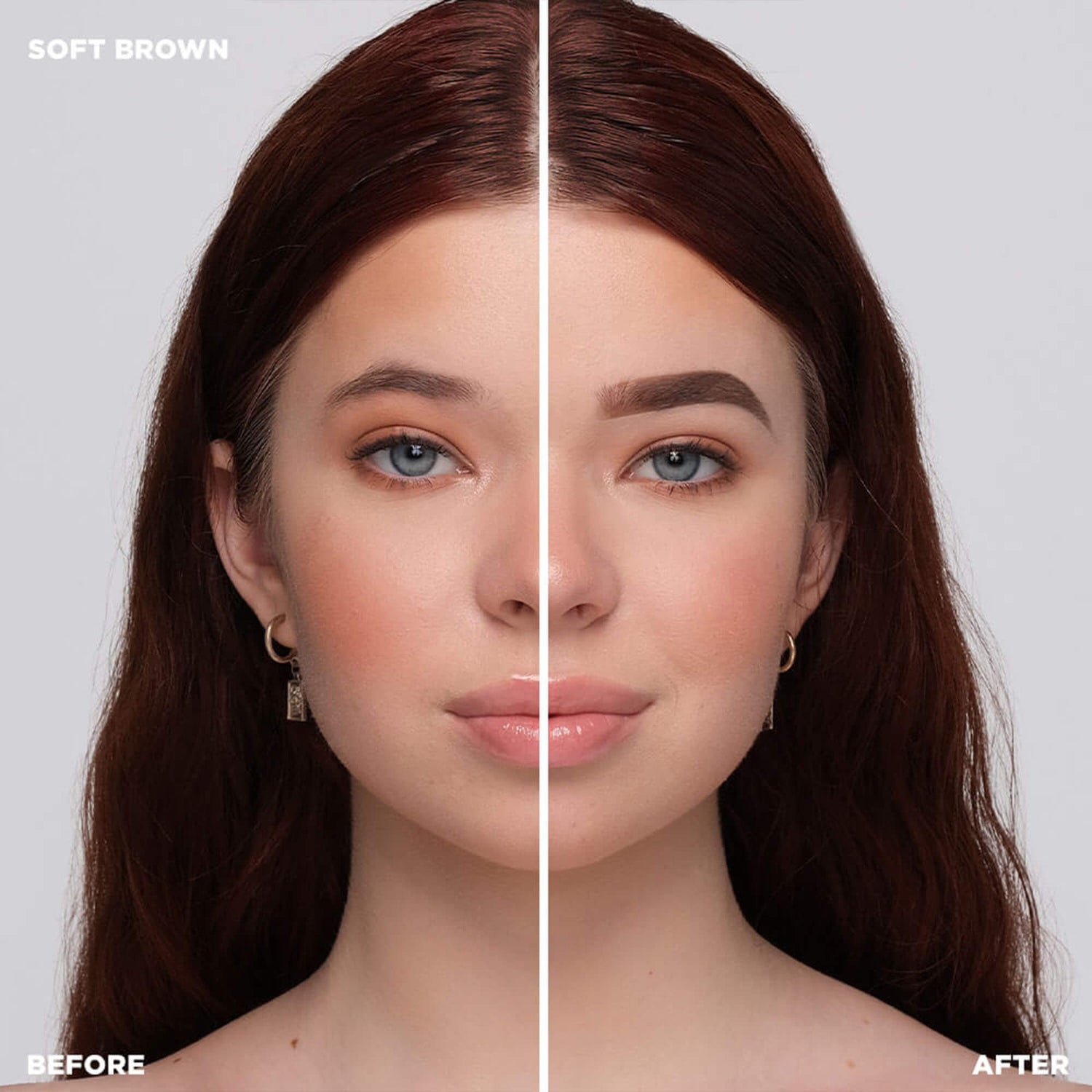 Before and after shot of model wearing Color-Soft Brown - Light Brown